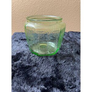 Vintage Uranium 1930's Green Depression Glass Octagonal  Biscuit Cookie Jar